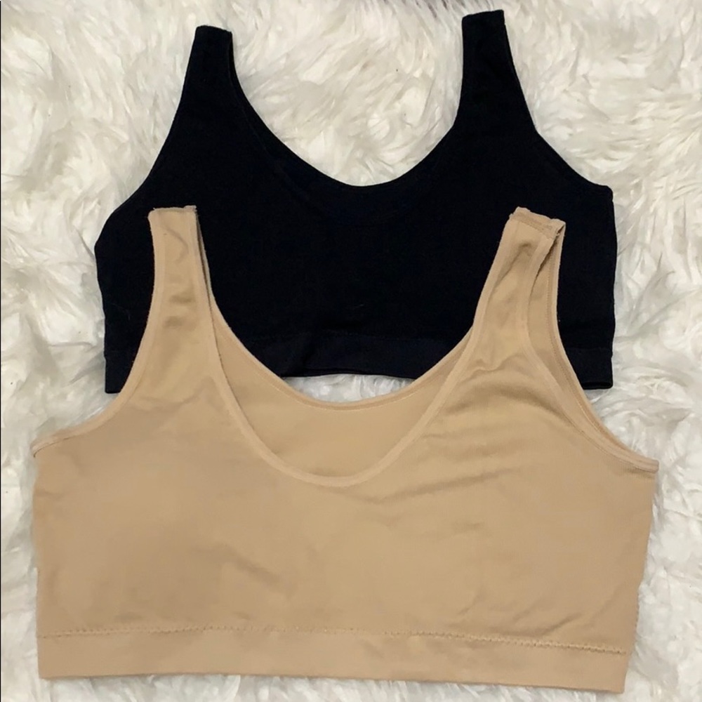2 Nude/black lightweight bralettes